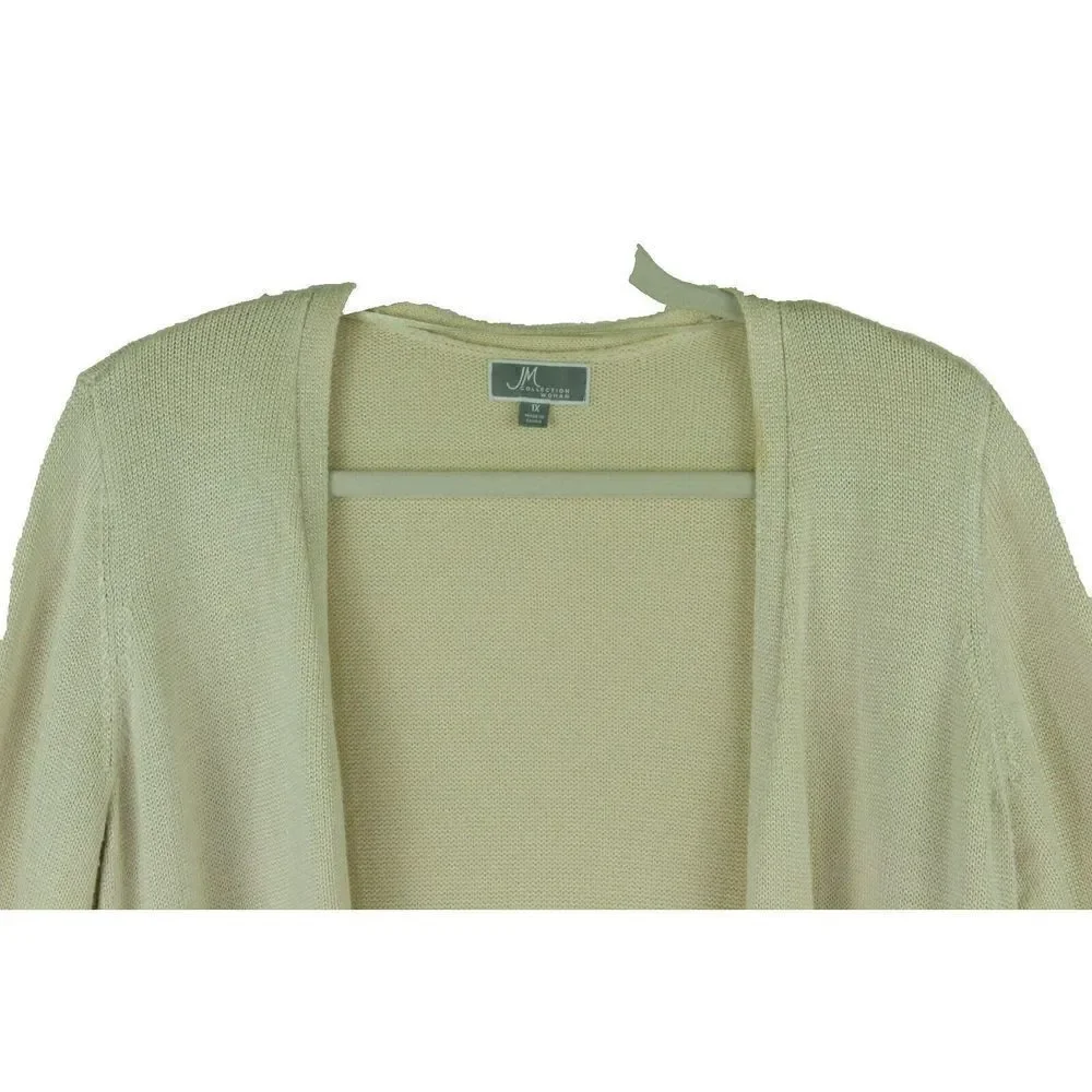 JM Collection Woman Cardigan Sweater Open 3/4 Sleeve Knit Ivory Cotton Womens 1X